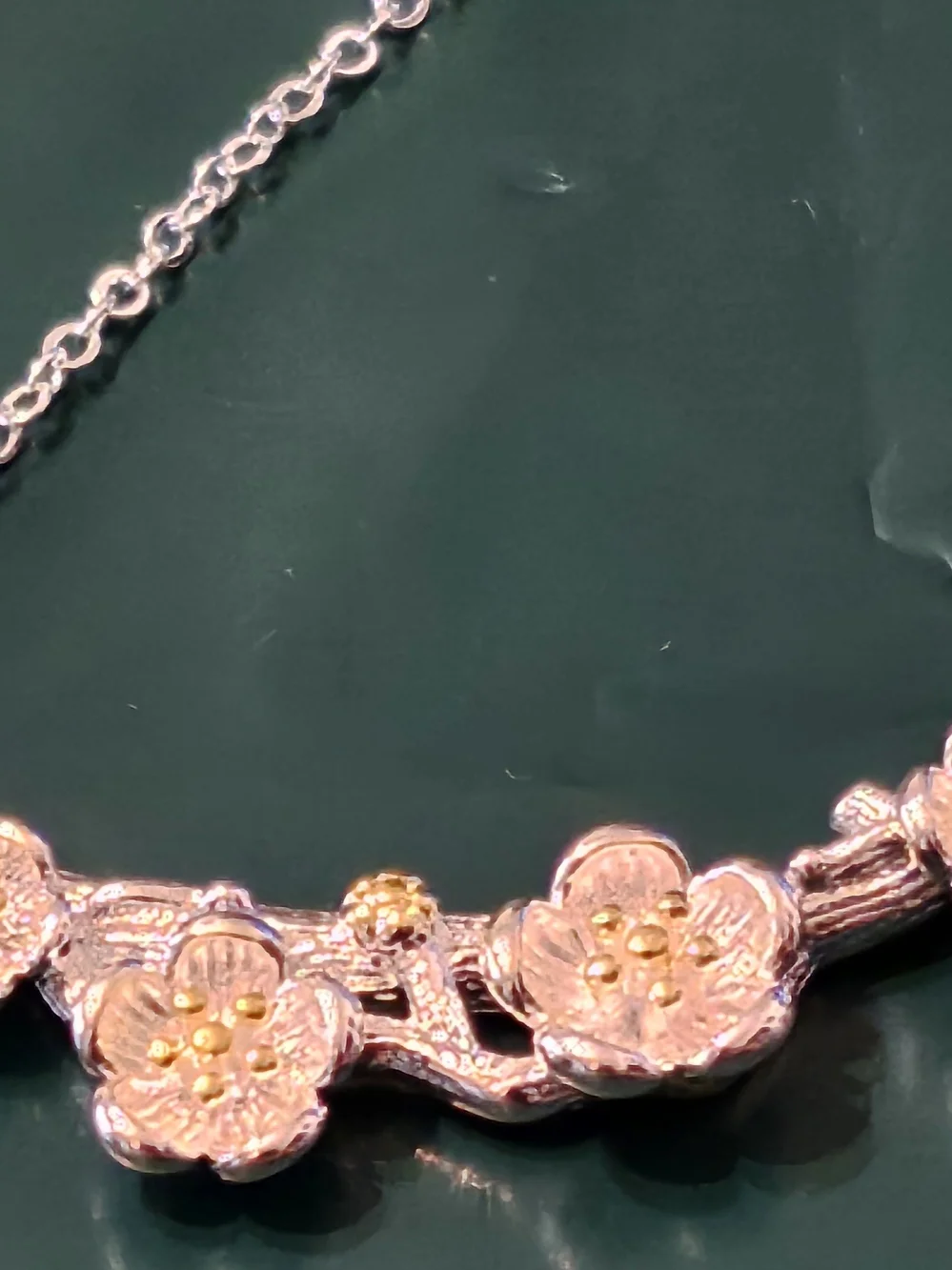 Floral Blossom 925 Sterling Silver Necklace with Gold Accents